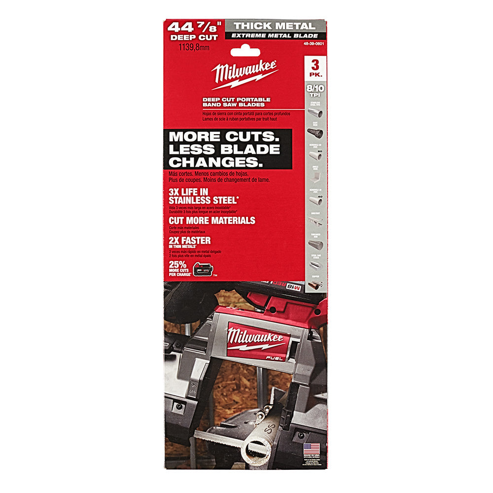 Milwaukee 48-39-0601 44-7/8" 8-10 TPI Extreme Thick Metal Bandsaw Blades 3 Pack Deep Cut - 4