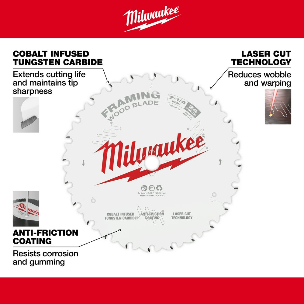 Milwaukee 48-40-0722 7-1/4" 24T Framing Circular Saw Blade 2PK - 3