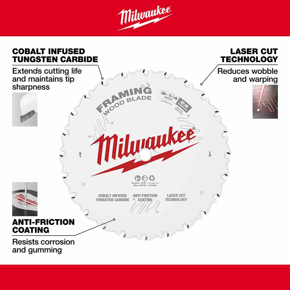 Milwaukee 48-40-0820 8-1/4" 24T Framing Circular Saw Blade - 4