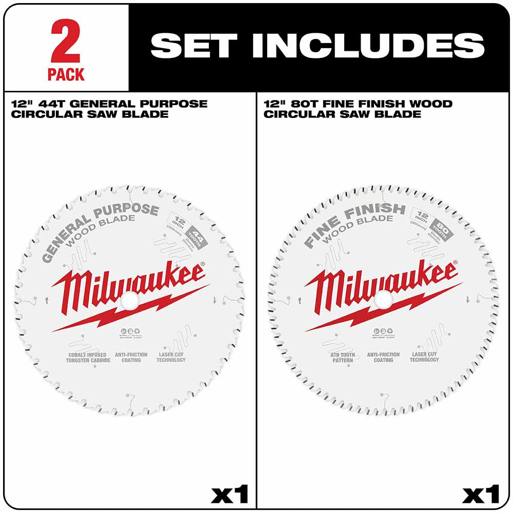 Milwaukee 48-40-1232 12" 44T + 80T Two Pack Circular Saw Blade - 3