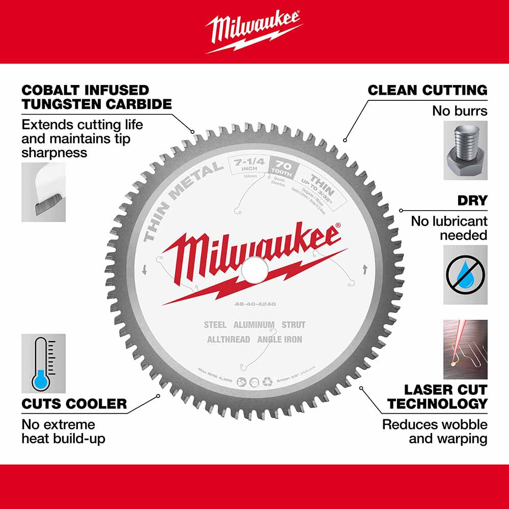 Milwaukee  48-40-4240 7-1/4" 70T METAL CSB, 5/8" - 4