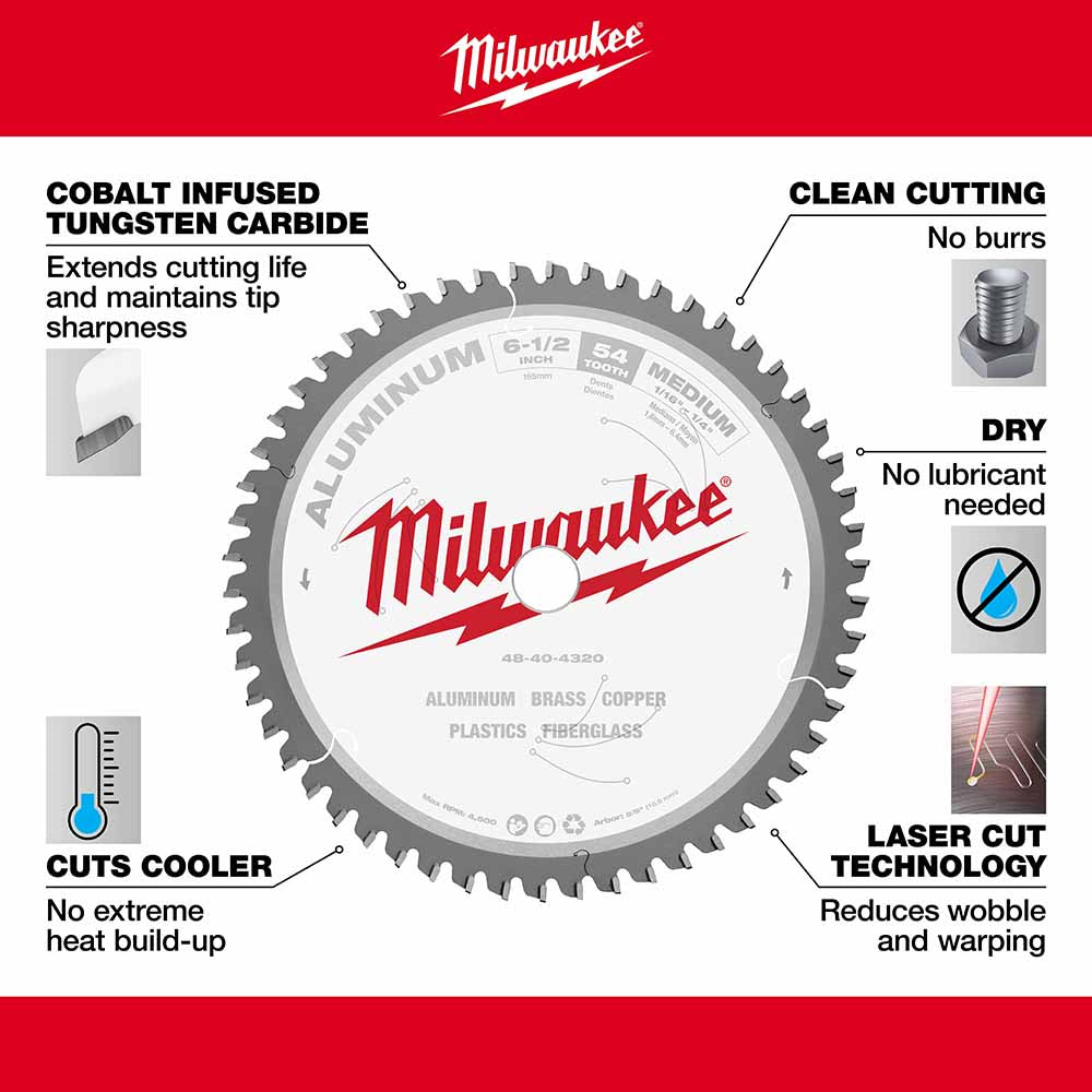 Milwaukee  48-40-4320 6-1/2" 54T ALUMINUM CSB, 5/8" - 7