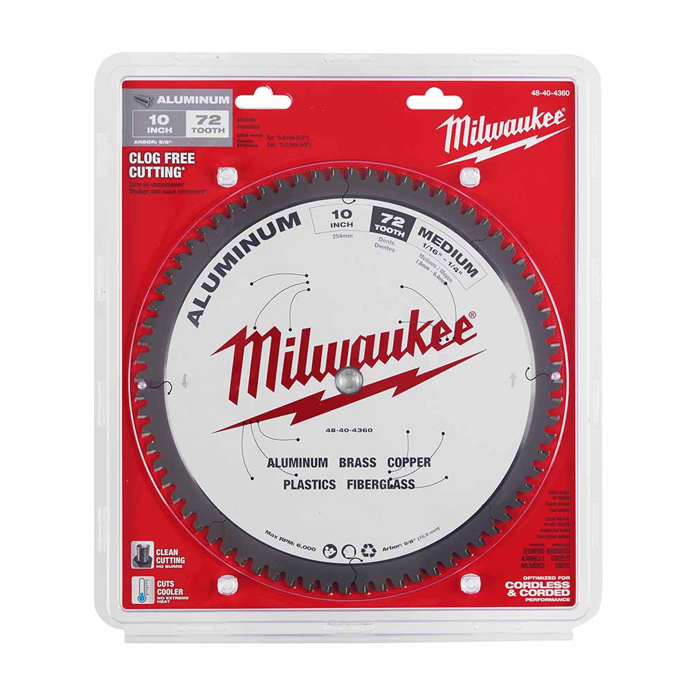 Milwaukee  48-40-4360 10" 72T ALUMINUM CSB, 5/8" - 6