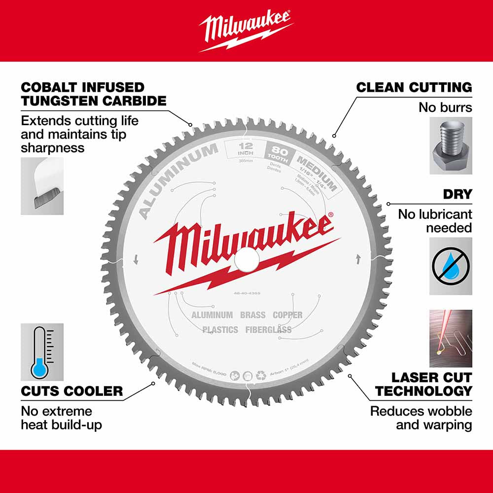 Milwaukee  48-40-4365 12" 80T ALUMINUM CSB, 1" - 4