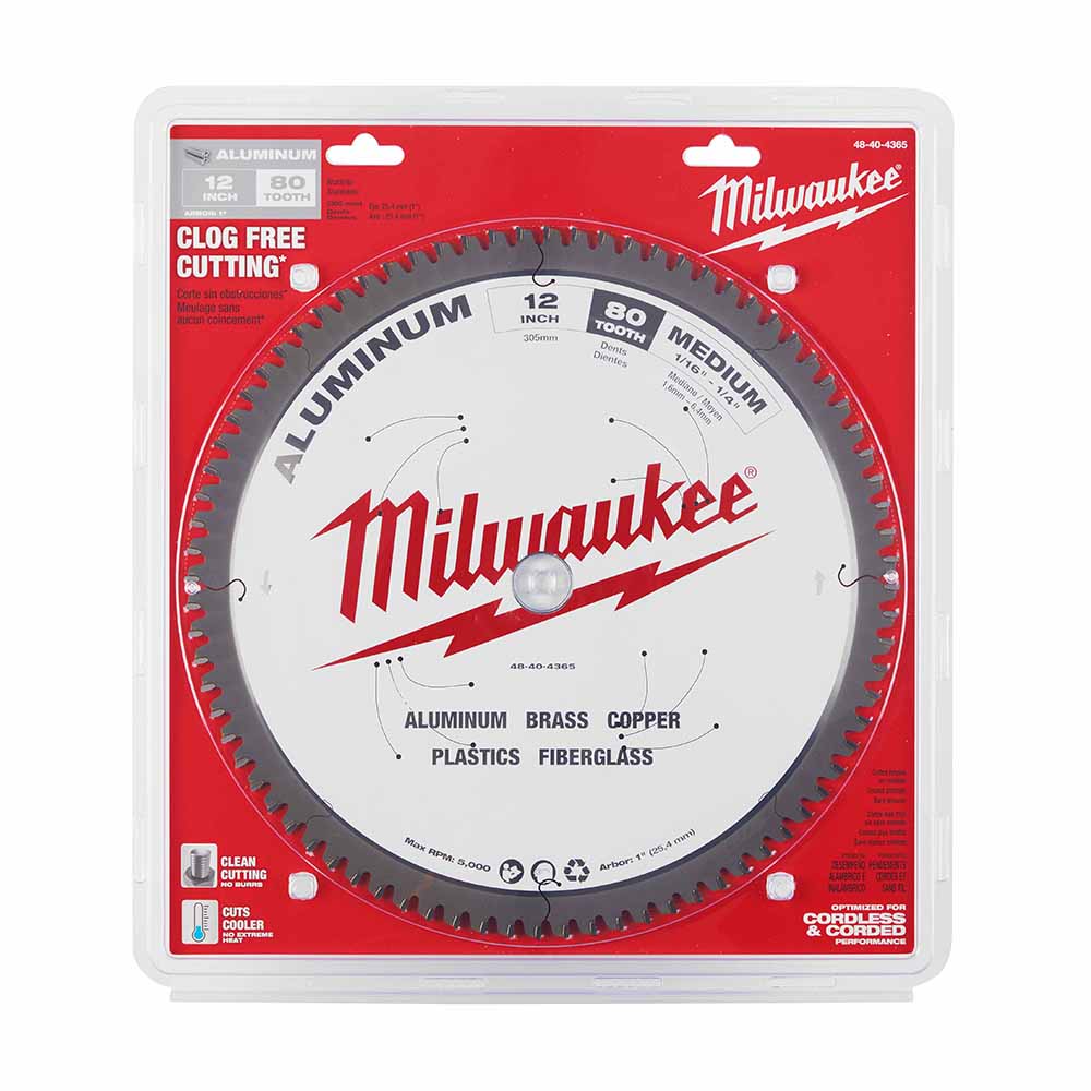 Milwaukee  48-40-4365 12" 80T ALUMINUM CSB, 1" - 6