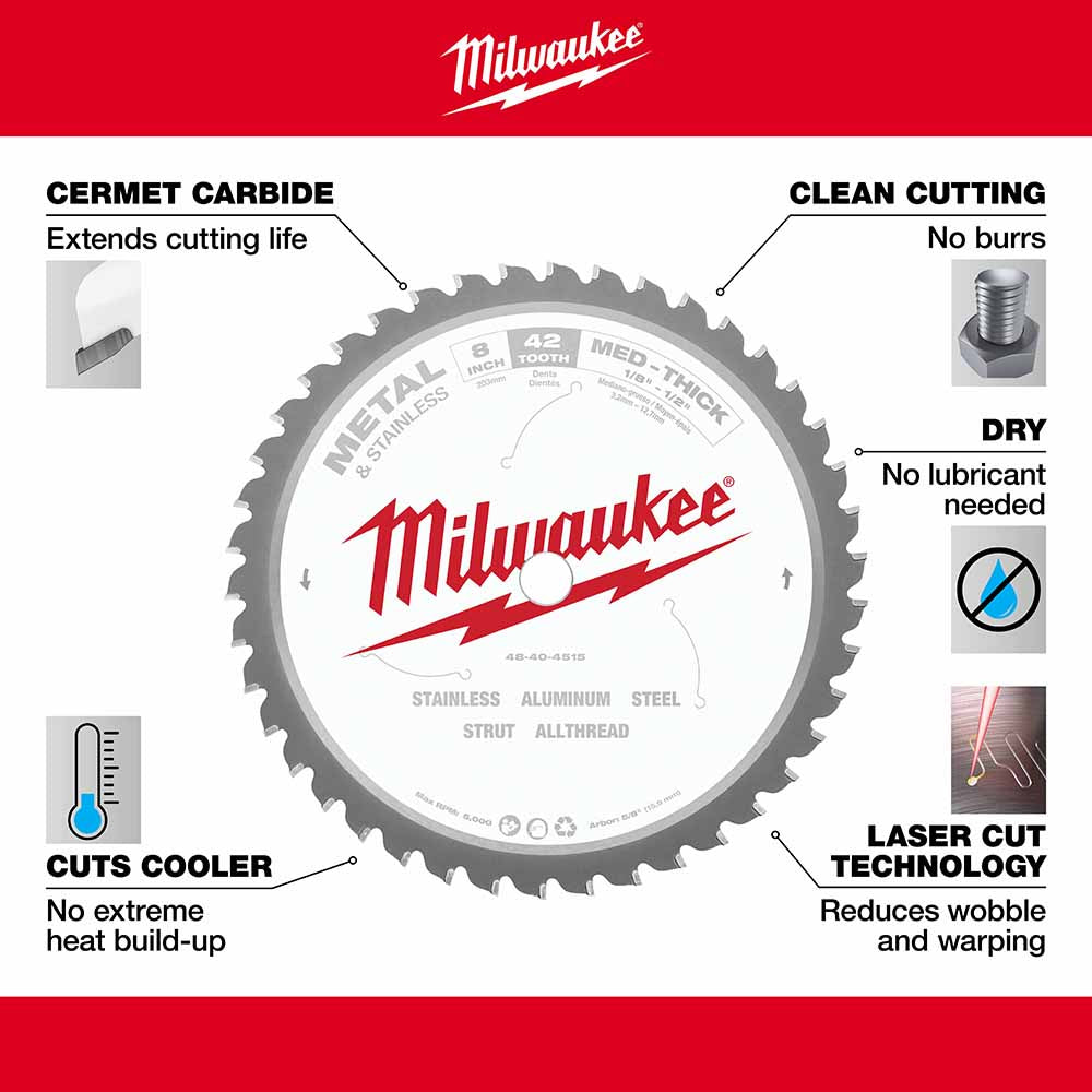 Milwaukee 48-40-4515 8" Metal Cutting Circular Saw Blade - 4