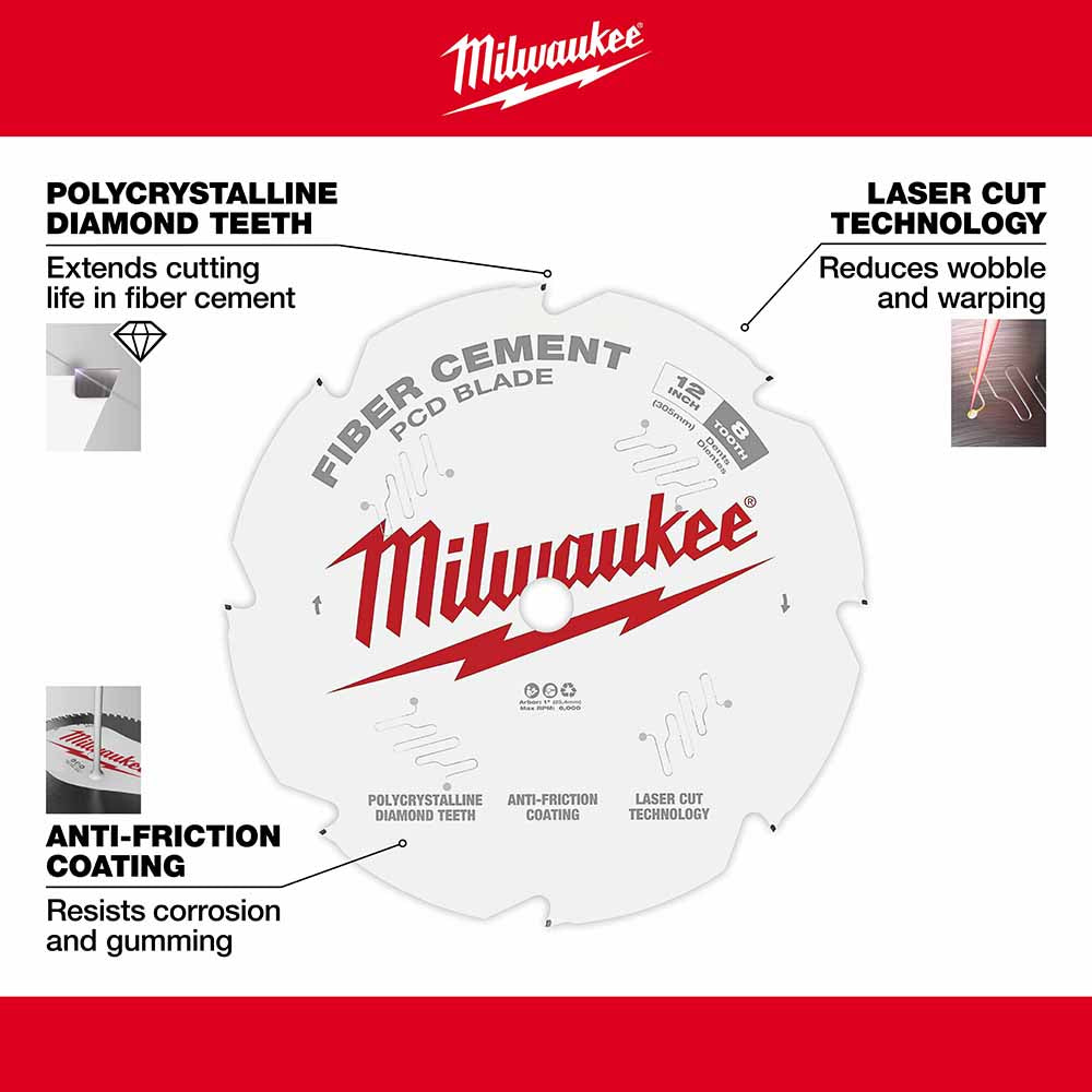 Milwaukee 48-40-7020 12" PCD/Fiber Cement Circular Saw Blade - 4