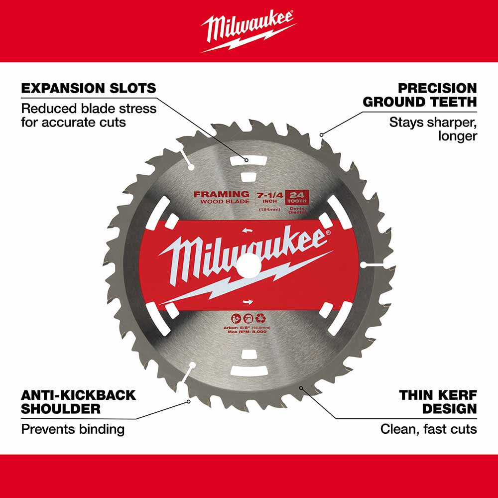 Milwaukee 48-41-0710 7-1/4" 24T Basic Framer Circular Saw Blade - 4