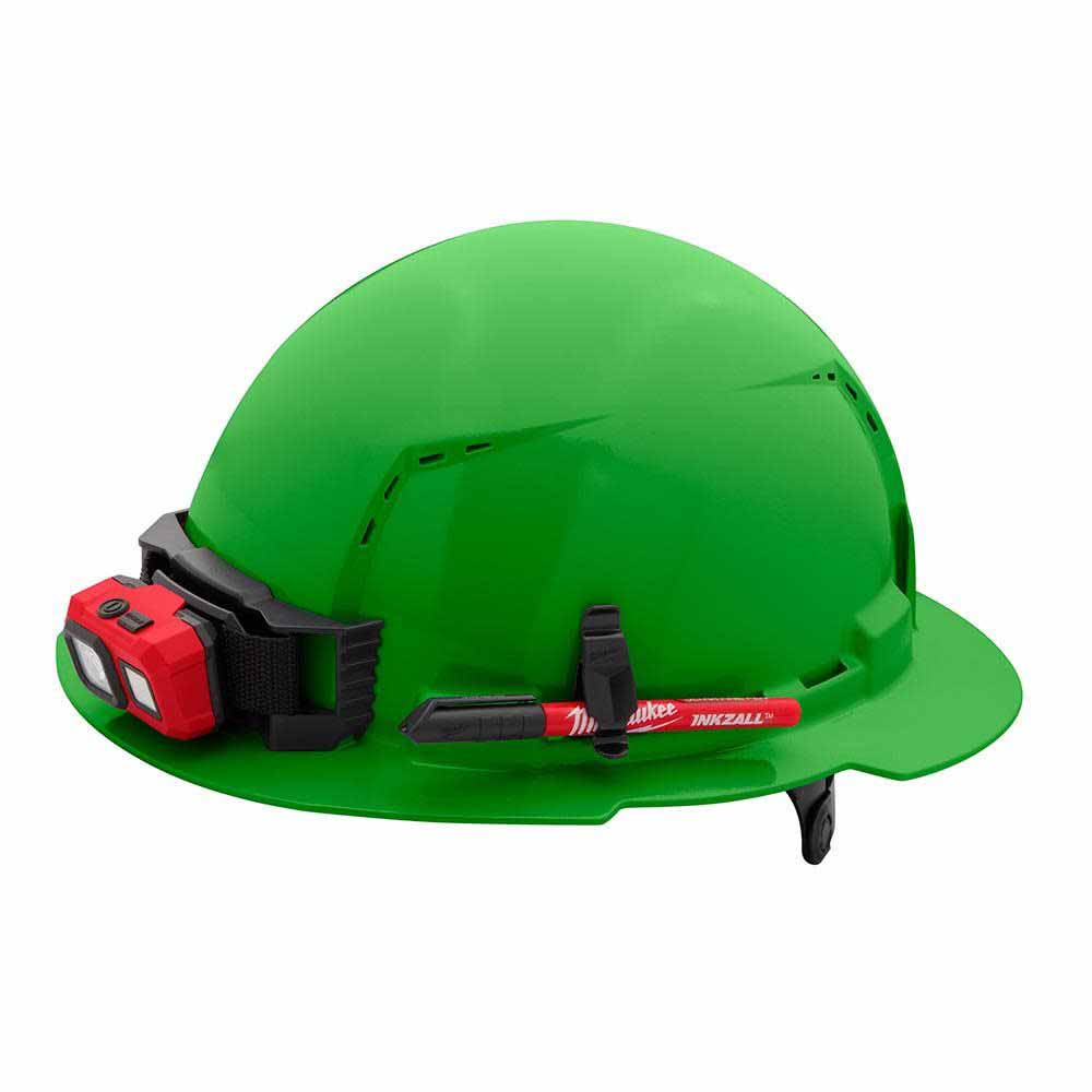 Milwaukee 48-73-1227 Green Full Brim Vented Hard Hat with 6PT Ratcheting Suspension – Type 1 Class C - 6