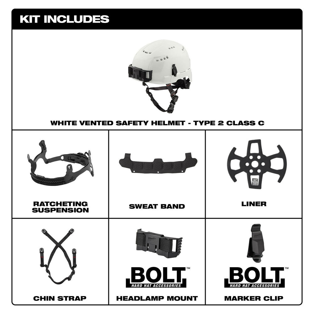 Milwaukee 48-73-1334 BOLT Gray Safety Helmet (USA) - Type 2, Class C, Vented - 9