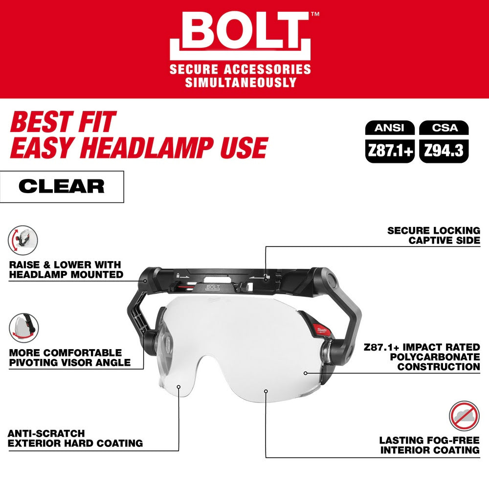 Milwaukee 48-73-1410 BOLT Eye Visor / Face Shield - Clear Dual Coat Lens (Compatible with Milwaukee Safety Helmets & Hard Hats) - 8