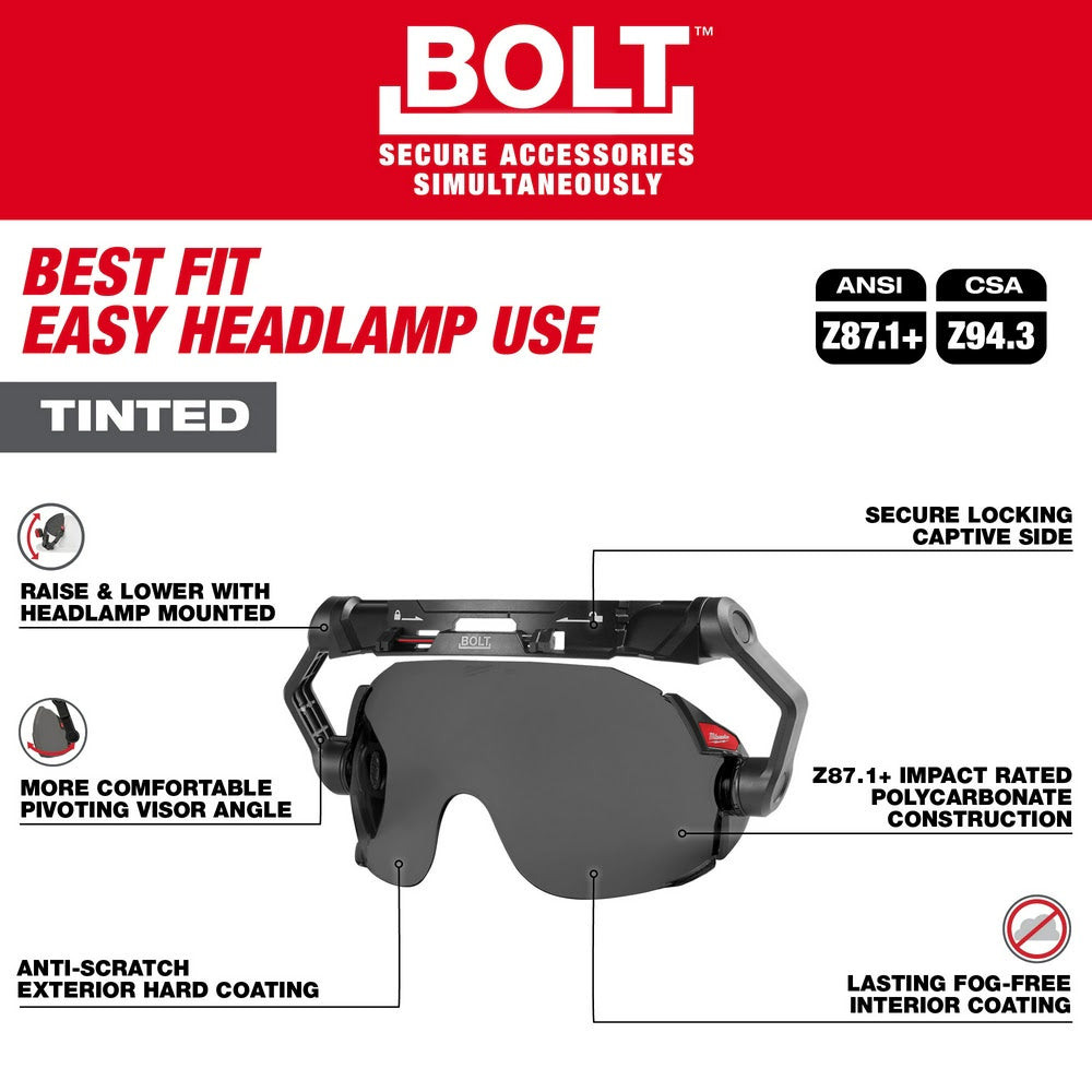 Milwaukee 48-73-1415 BOLT Eye Visor - Tinted Dual Coat Lens (Compatible with Milwaukee Safety Helmets & Hard Hats) - 8