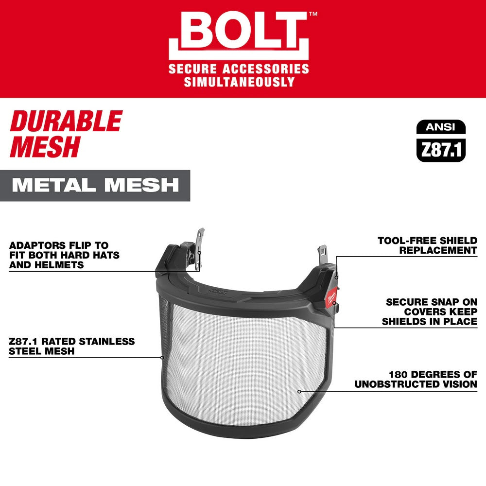 Milwaukee 48-73-1430 BOLT Full Face Shield - Metal Mesh (Compatible with Milwaukee Safety Helmets & Hard Hats) - 5