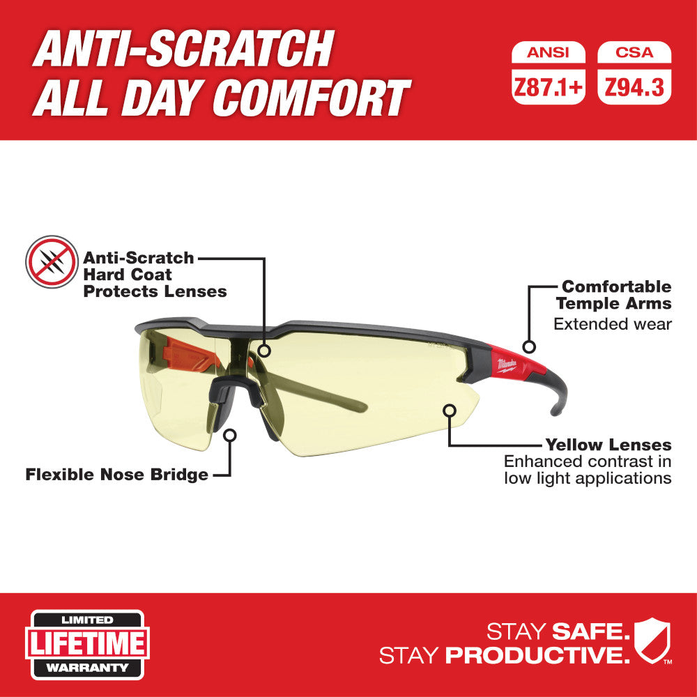 Milwaukee 48-73-2101 Safety Glasses - Yellow Anti-Scratch Lenses - 2