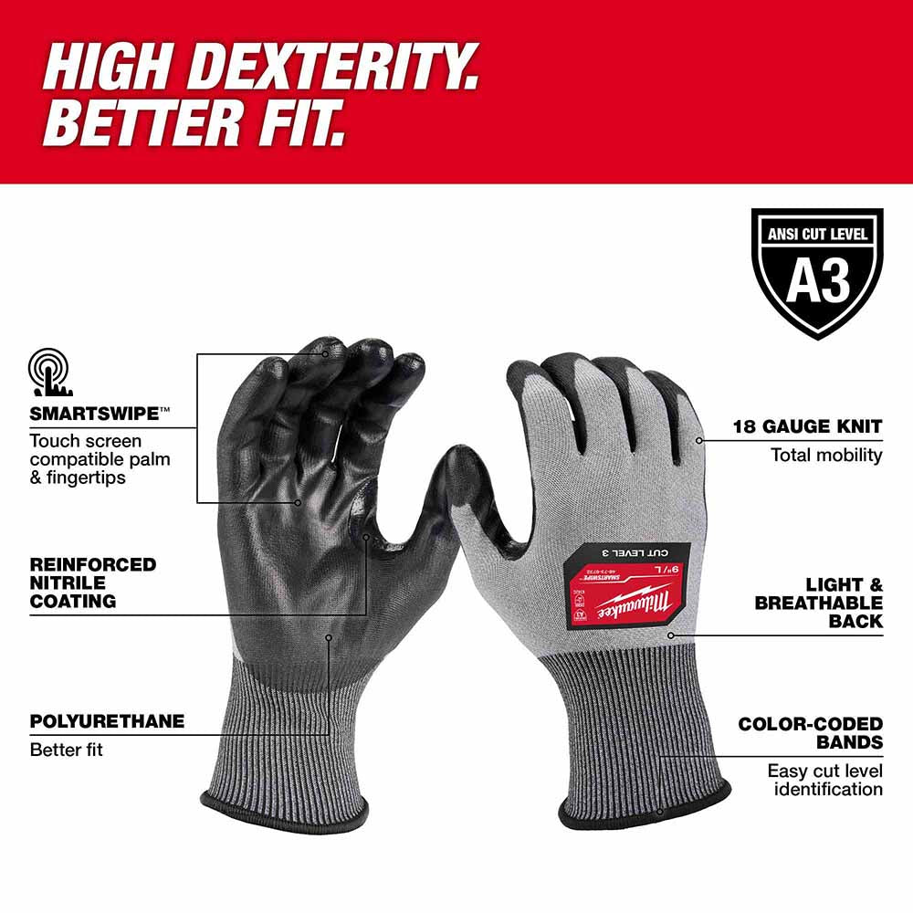 Milwaukee 48-73-8732 High Dexterity A3 Polyurethane Dipped Gloves - Large - 2