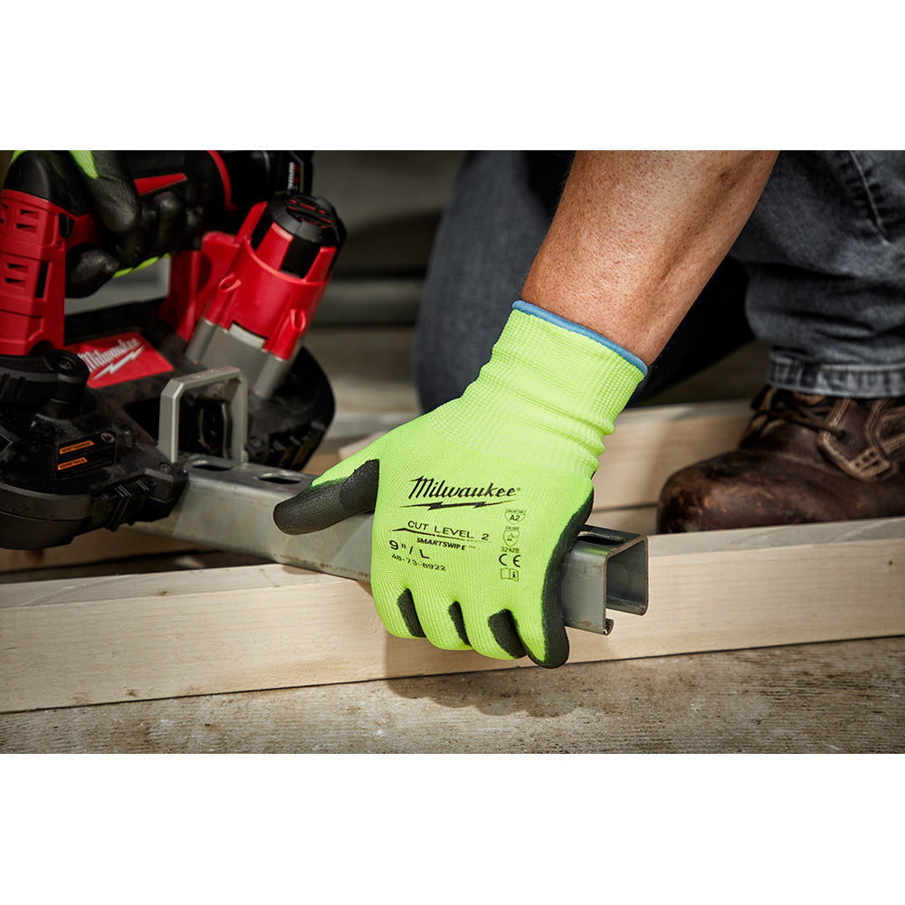 Milwaukee 48-73-8921B 12PK High Visibility Cut Level 2 Polyurethane Dipped Safety Gloves - Medium - 2