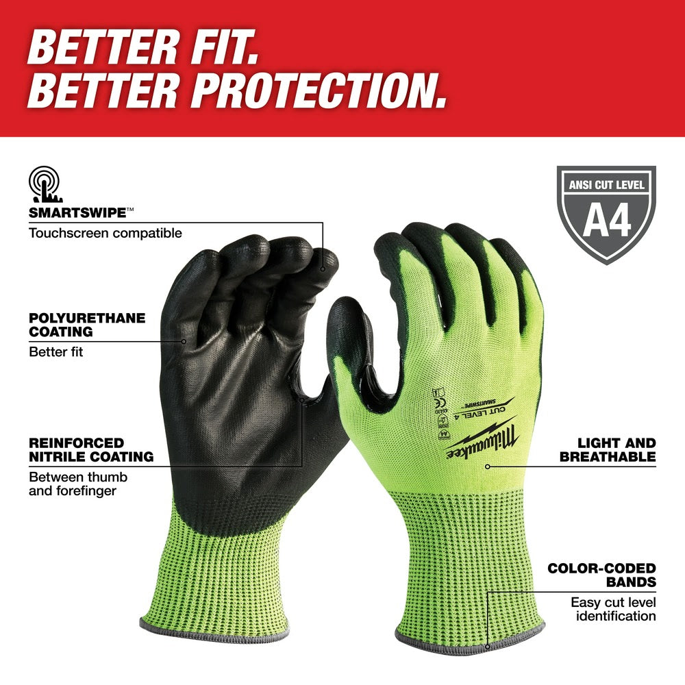 Milwaukee 48-73-8941 High Visibility Cut Level 4 Polyurethane Dipped Safety Gloves - Medium - 2