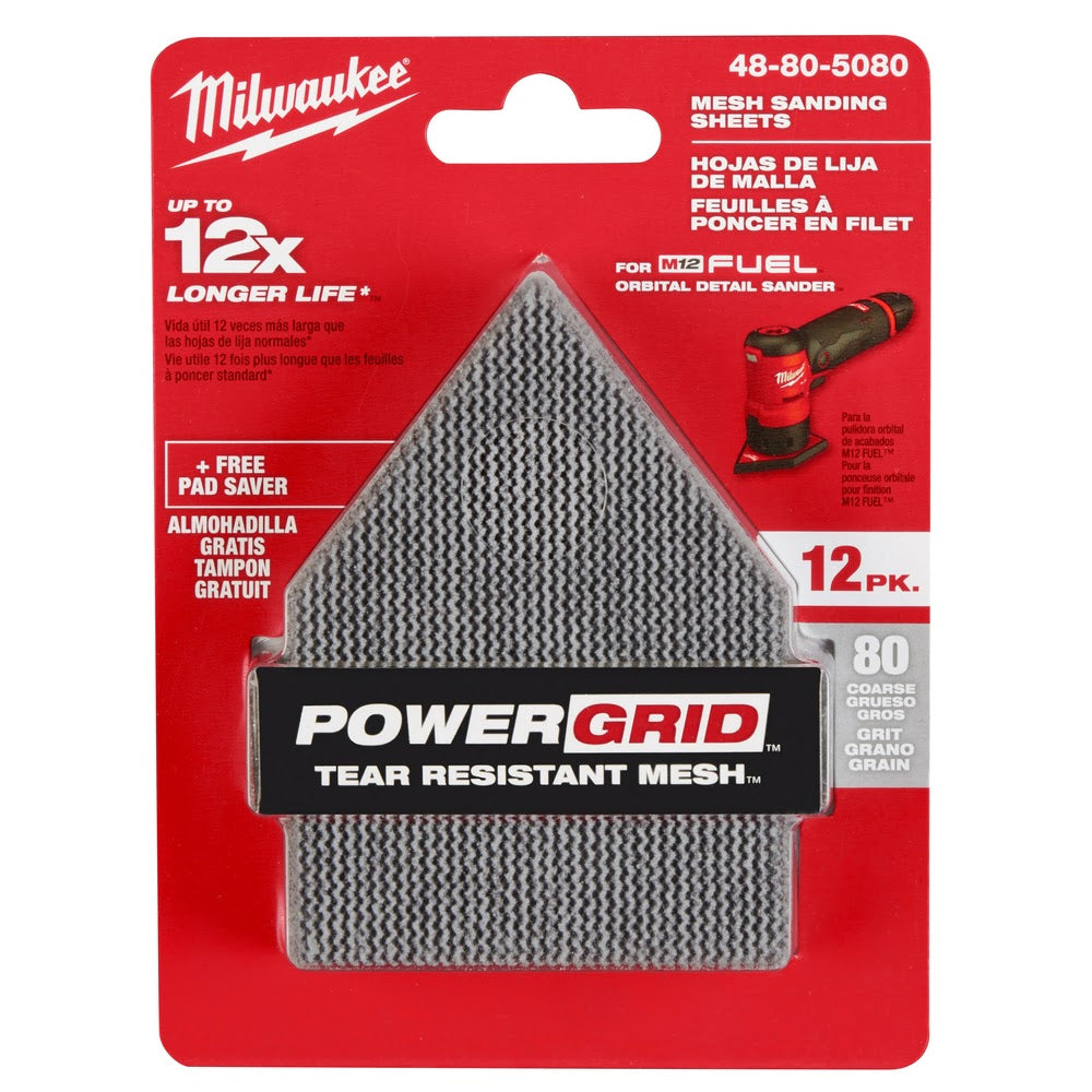 Milwaukee 48-80-5080 80 Grit Mesh Sanding Sheets for M12 FUEL Orbital Detail Sander 12-Pack - 11