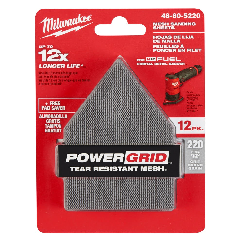 Milwaukee 48-80-5220 220 Grit Mesh Sanding Sheets for M12 FUEL Orbital Detail Sander 12-Pack - 11