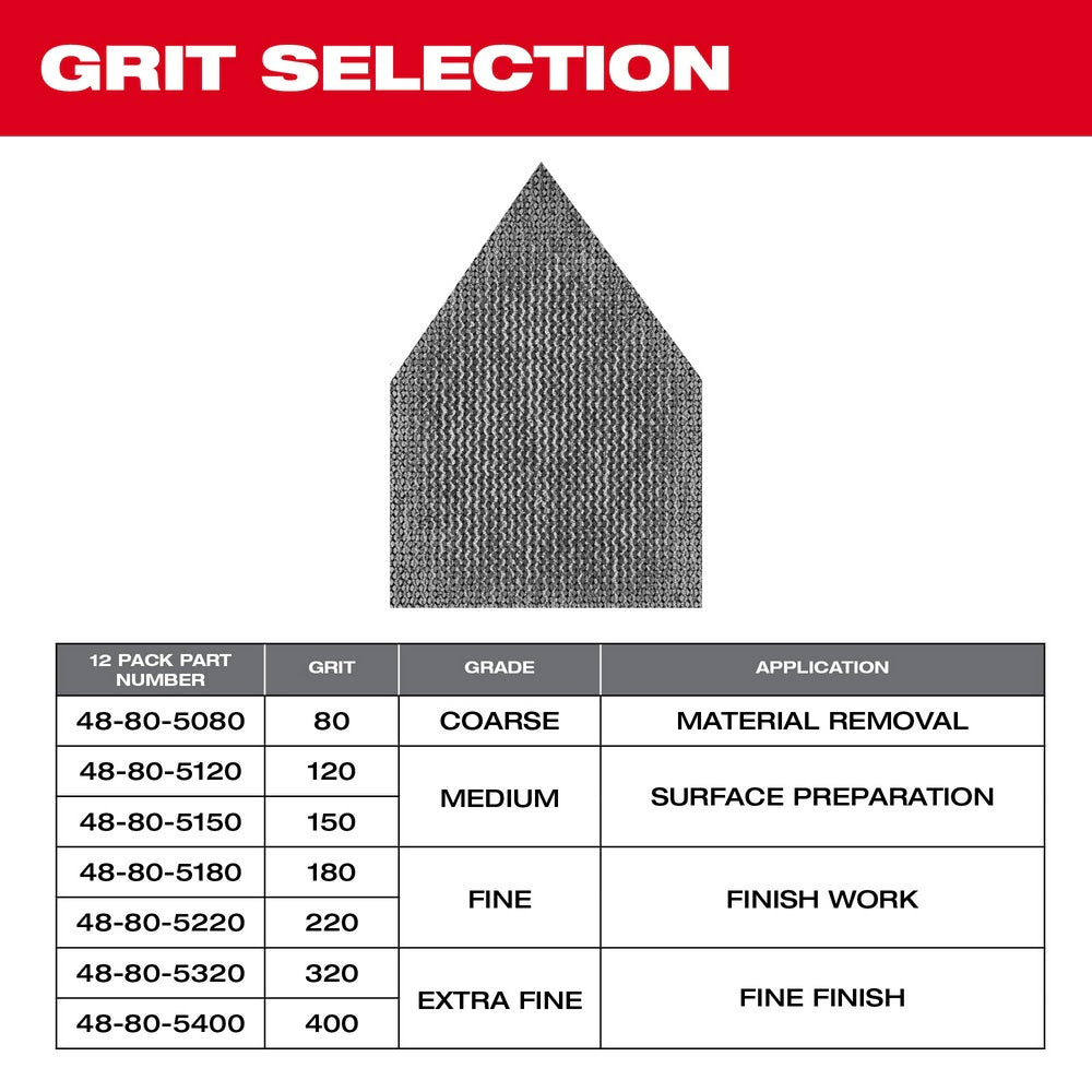 Milwaukee 48-80-5400 400 Grit Mesh Sanding Sheets for M12 FUEL Orbital Detail Sander 12-Pack - 6