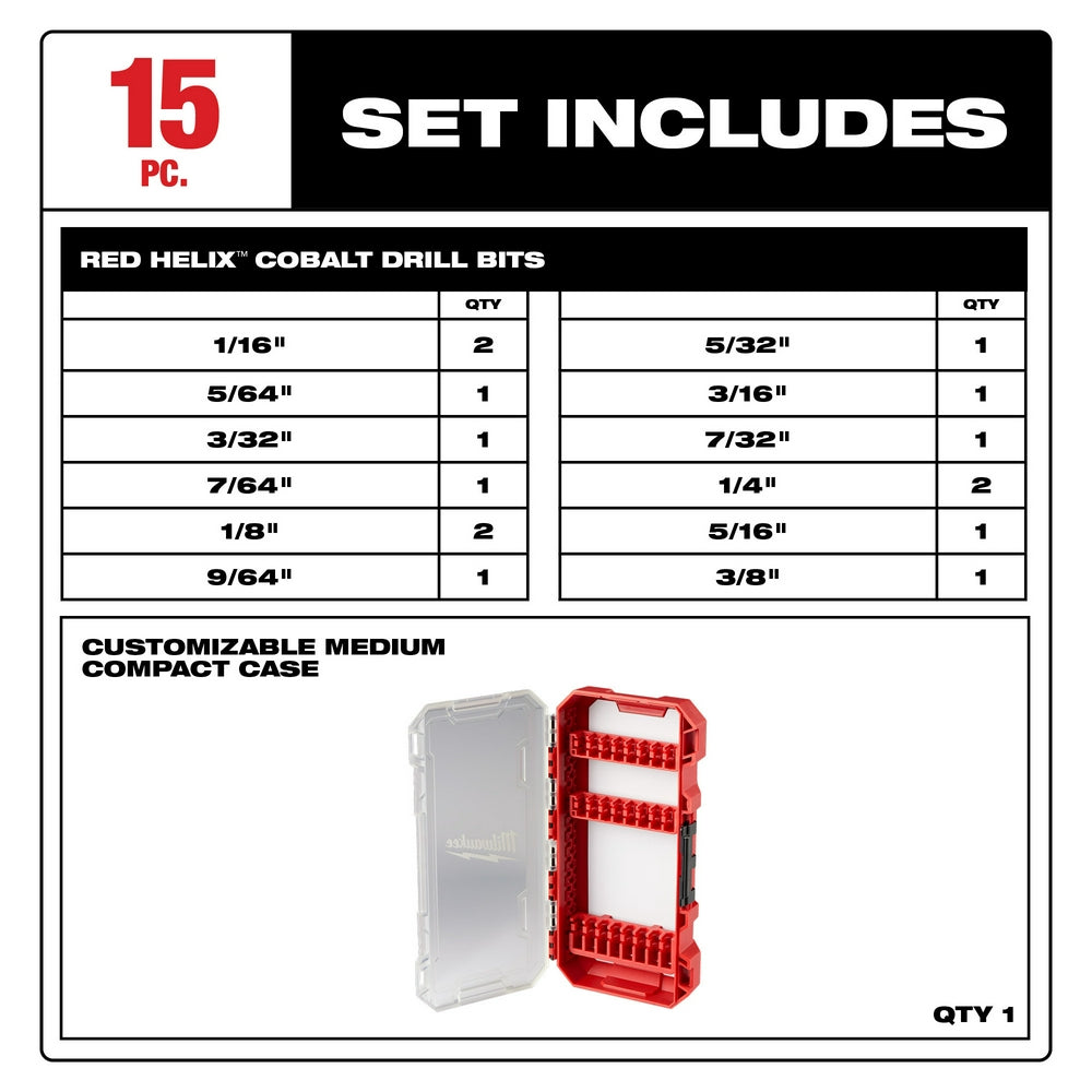 Milwaukee 48-89-2370 RED HELIX Cobalt Drill Bit Set - 15PC - 3