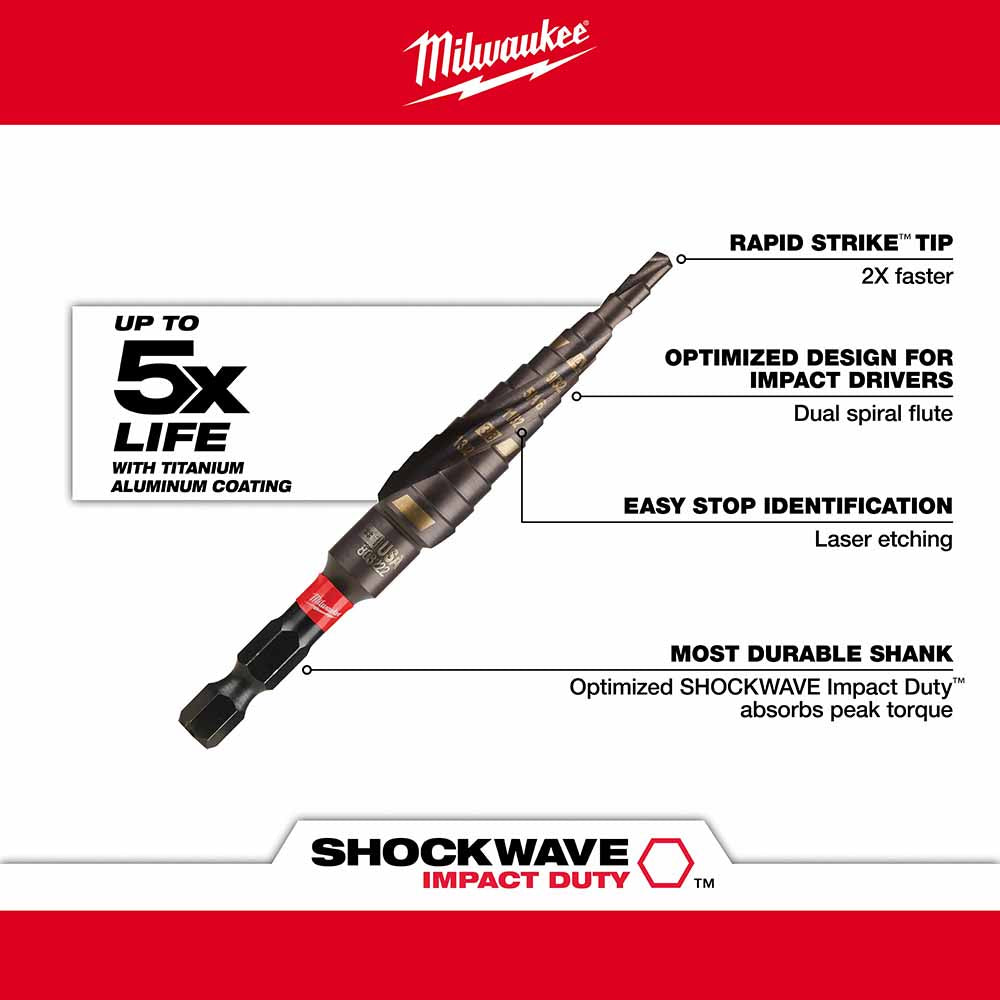 Milwaukee 48-89-9241 SHOCKWAVE Impact Duty Step Bit #1 1/8 - 1/2" - 4