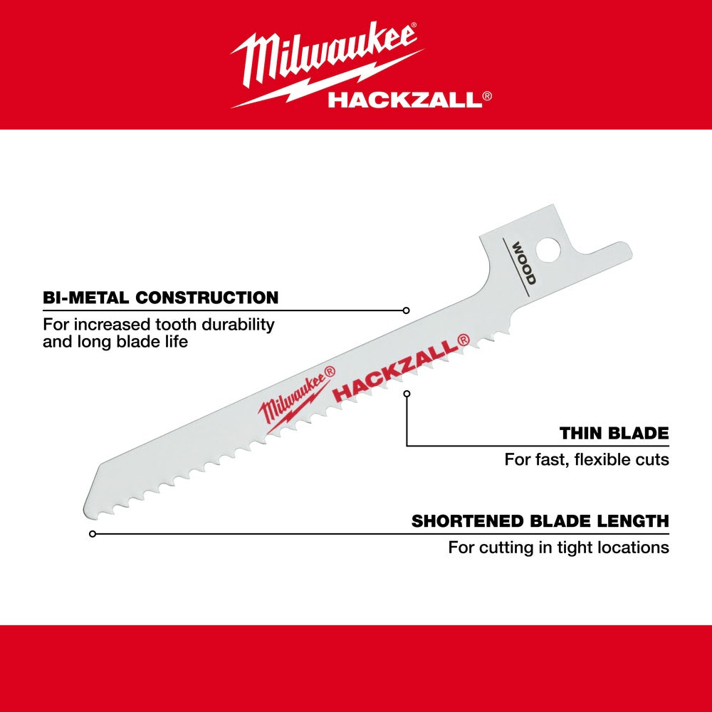 Milwaukee 49-00-5310 M12 Hackzall Blade 4" Wood Scroll 5-Pack - 5