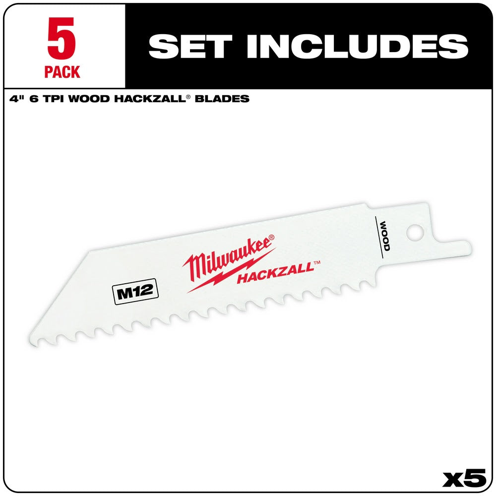 Milwaukee 49-00-5460 M12 Hackzall Blade Wood 5-Pack - 2