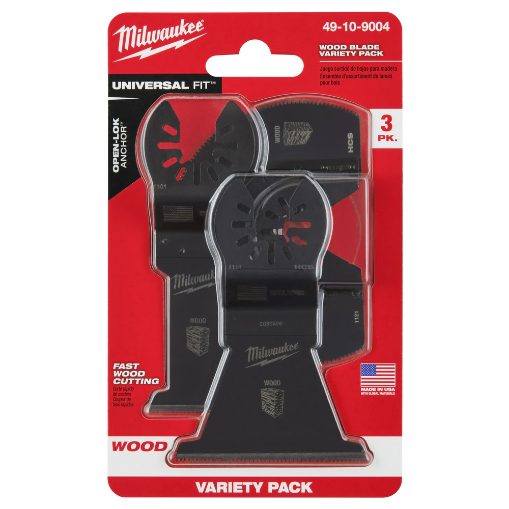 Milwaukee 49-10-9004 Open-Lok™ 3Pc Wood Cutting Multi-Tool Blade Variety Pack - 9