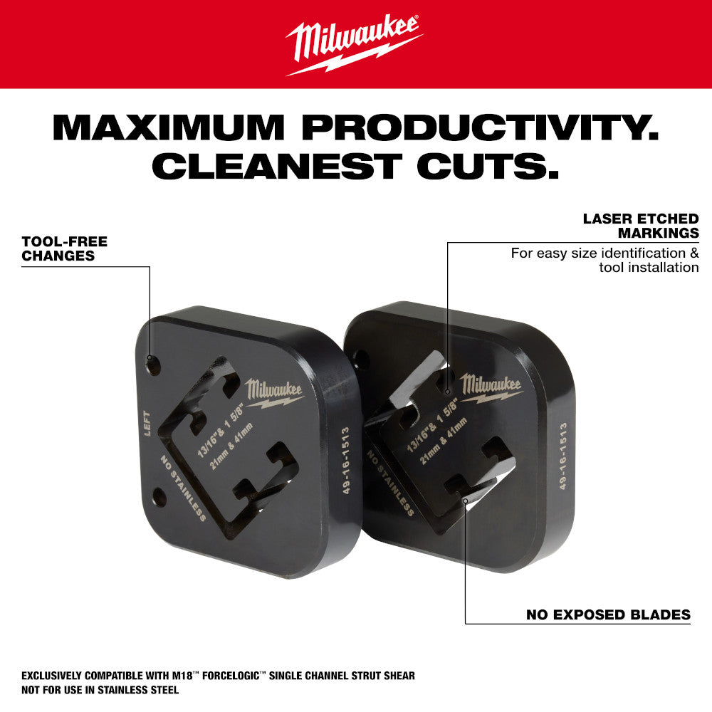 Milwaukee 49-16-1513 13/16" & 1-5/8" x 1-5/8" Combination Strut Shearing Dies - 2