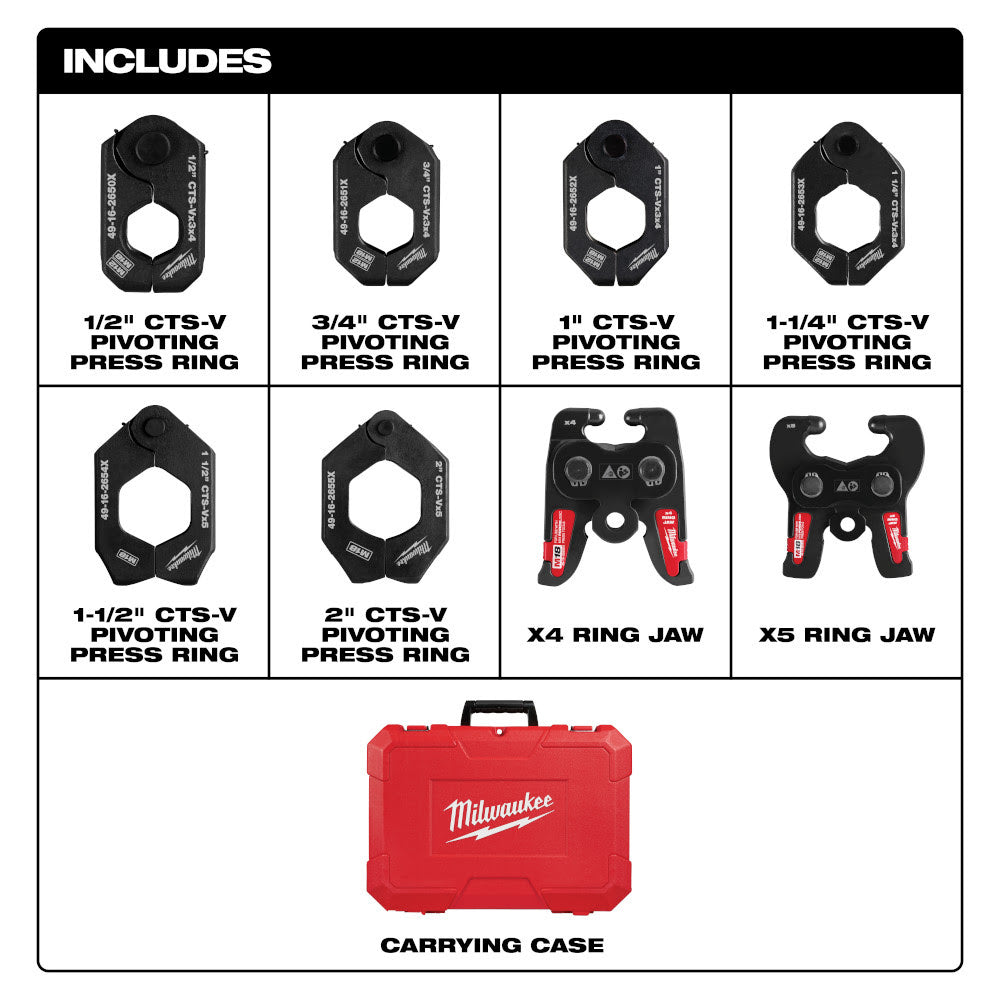 Milwaukee 49-16-2692X 1/2" - 2" CTS-V Pivoting Press Ring Kit for M18 FORCE LOGIC Press Tools - 2