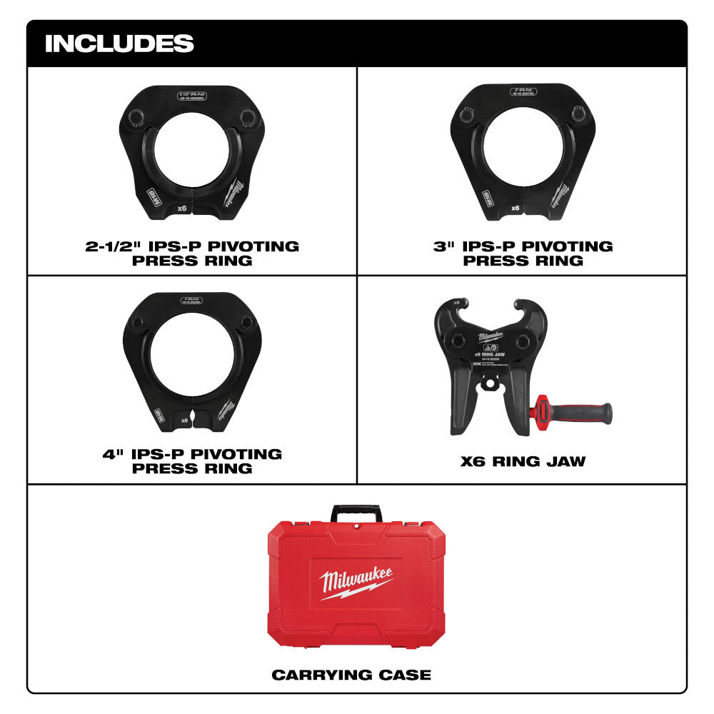 Milwaukee 49-16-2698X 2-1/2"- 4" IPS-P Pivoting Press Ring Kit for M18 FORCE LOGIC Throw Press Tool - 2