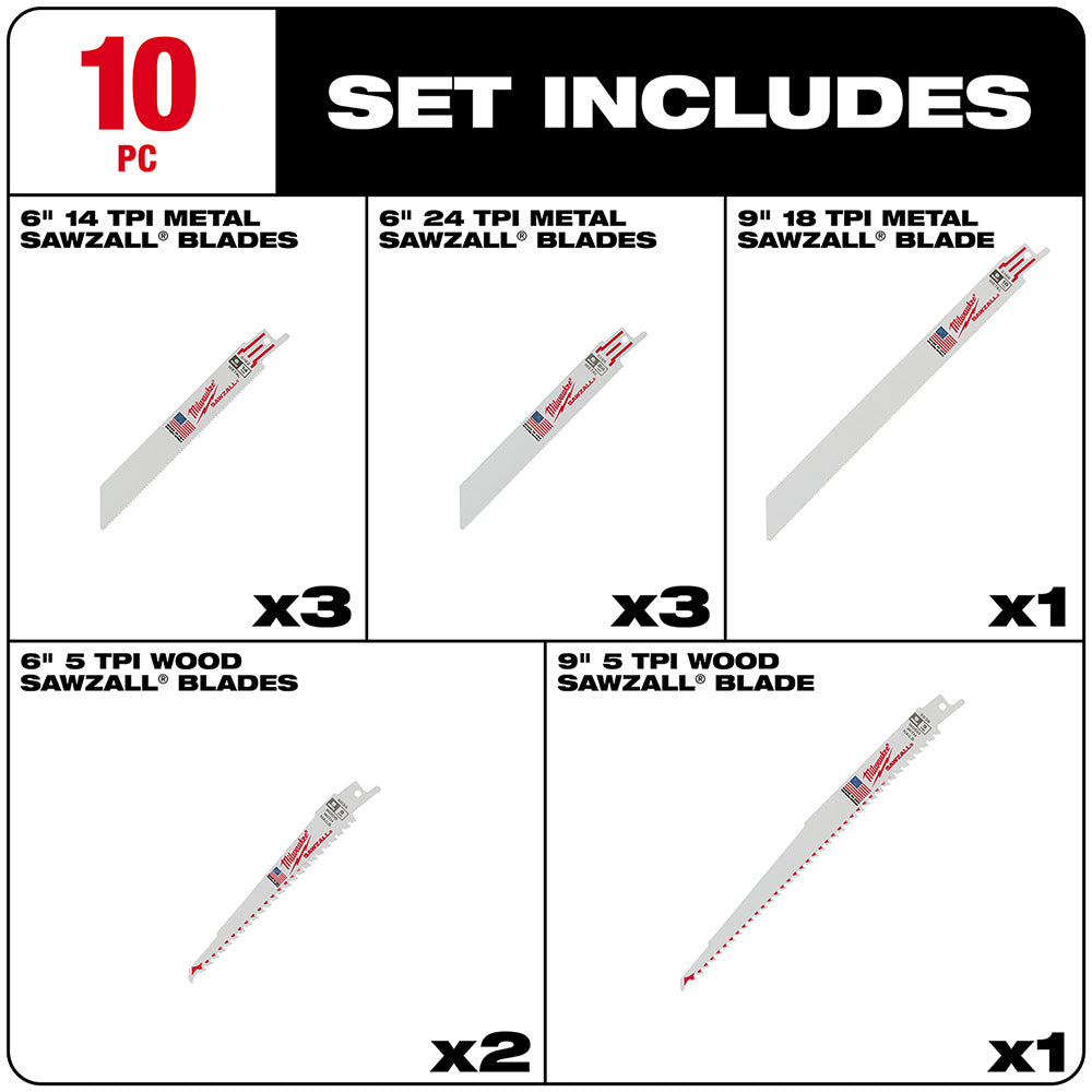 Milwaukee 49-22-1110 10 Piece Sawzall Blade Set - 2