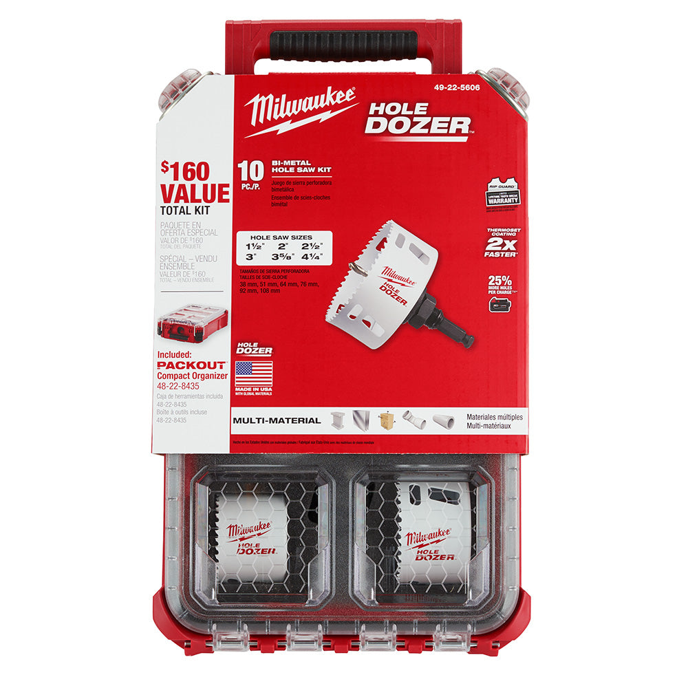 Milwaukee 49-22-5606 10 PC. HOLE DOZER Hole Saw Kit w/PACKOUT Compact Organizer - 2