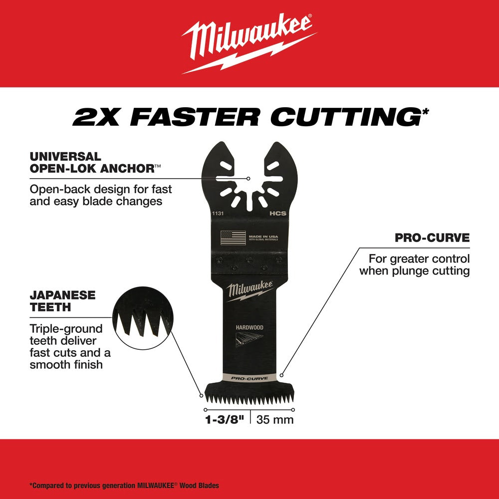 Milwaukee  49-25-1133 Milwaukee® OPEN-LOK™ 1-3/8" HCS JAPANESE TOOTH PRO-CURVE™ HARDWOOD BLADE 3PK - 4