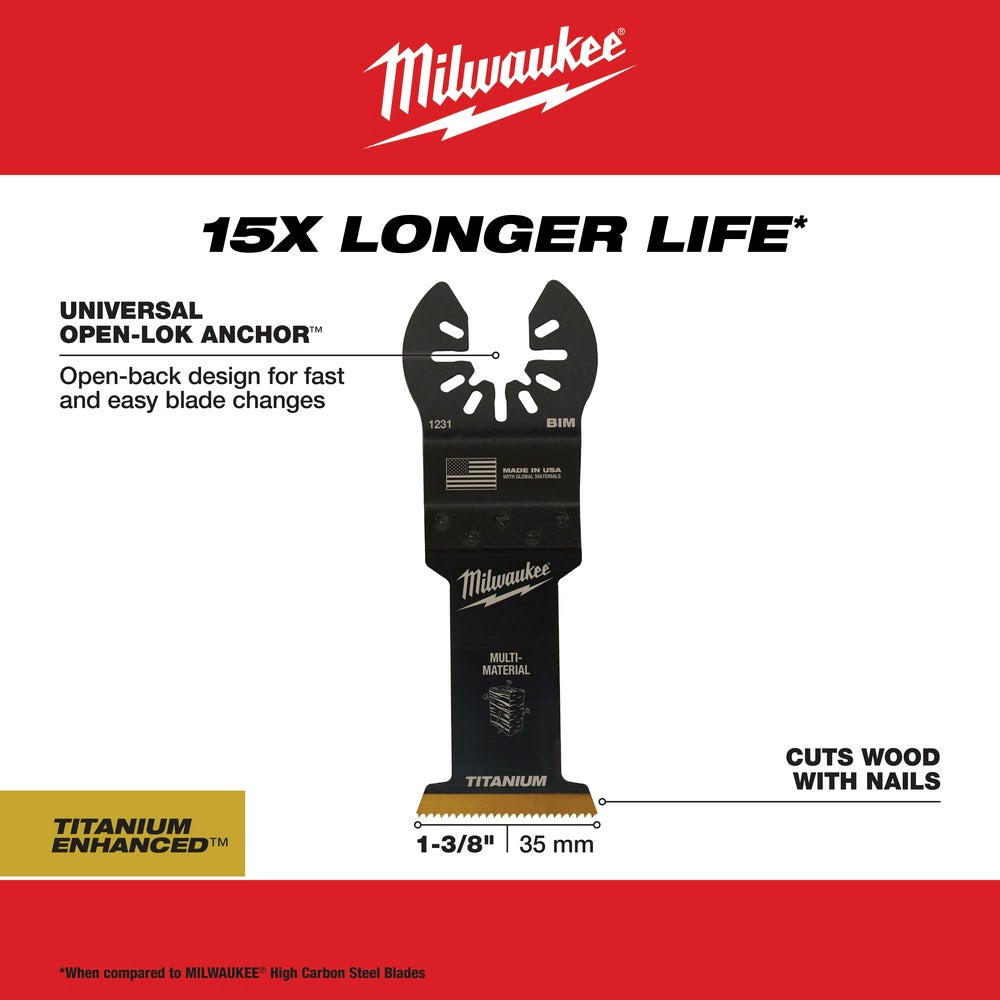 Milwaukee  49-25-1231 Milwaukee® OPEN-LOK™ 1-3/8" TITANIUM ENHANCED BI-METAL MULTI-MATERIAL BLADE 1PK - 7