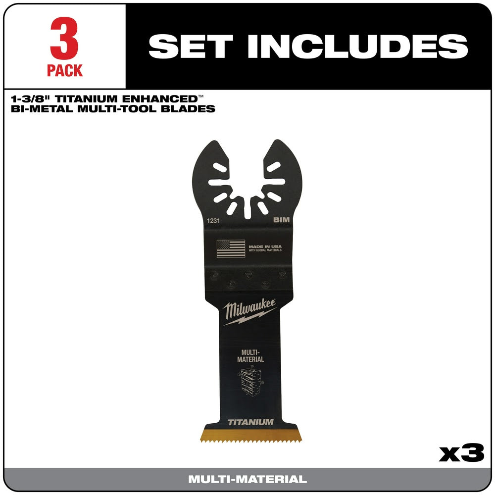 Milwaukee  49-25-1233 Milwaukee® OPEN-LOK™ 1-3/8" TITANIUM ENHANCED BI-METAL MULTI-MATERIAL BLADES 3PK - 3