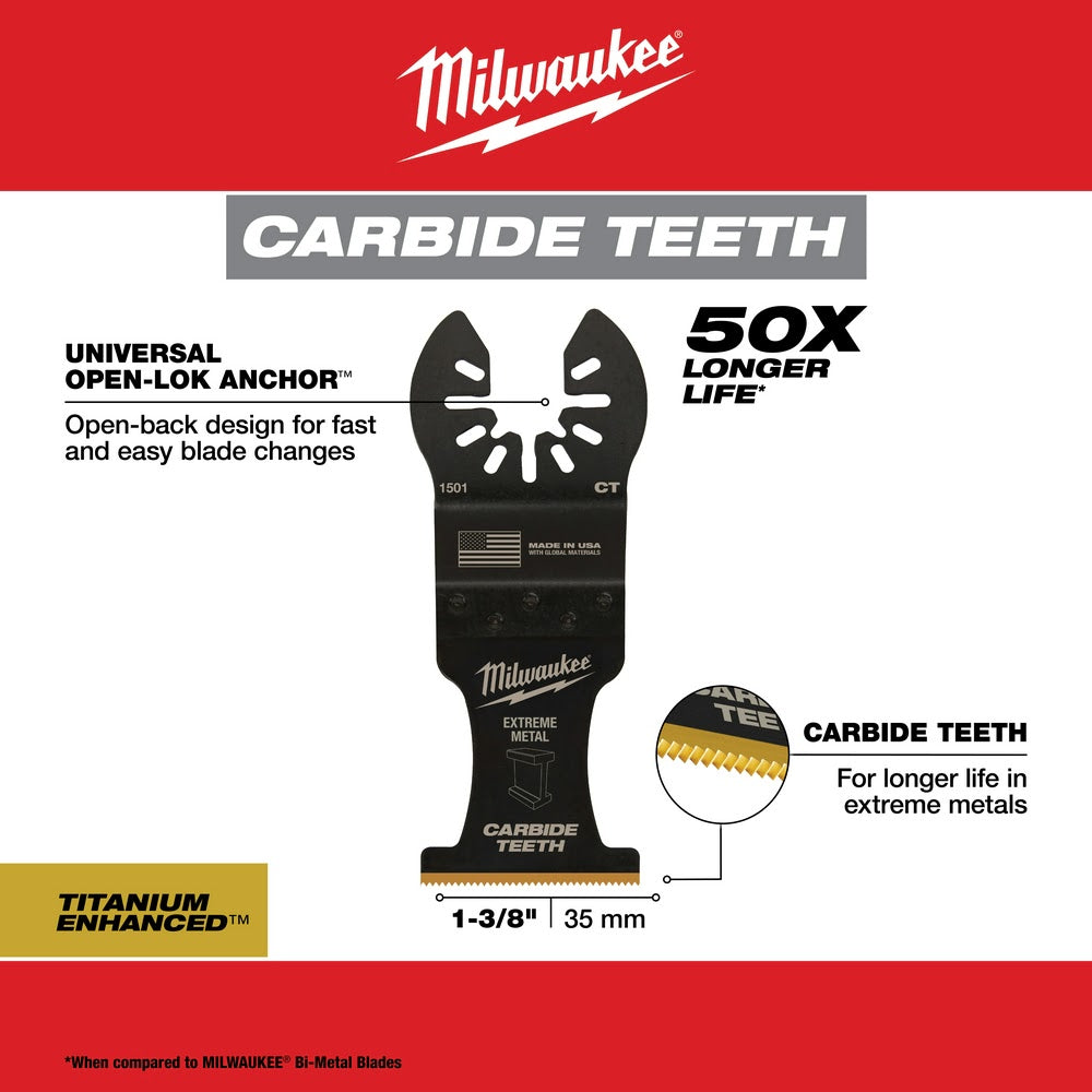 Milwaukee  49-25-1503 Milwaukee® OPEN-LOK™ 1-3/8" TITANIUM ENHANCED CARBIDE TEETH METAL BLADE 3PK - 5