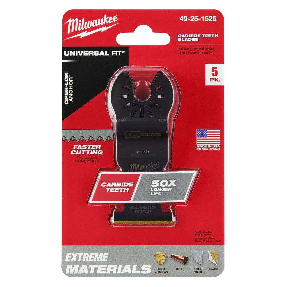 Milwaukee  49-25-1525 Milwaukee® OPEN-LOK™ 1-3/8" TITANIUM ENHANCED CARBIDE TEETH MULTI-MATERIAL BLADE 5PK - 12