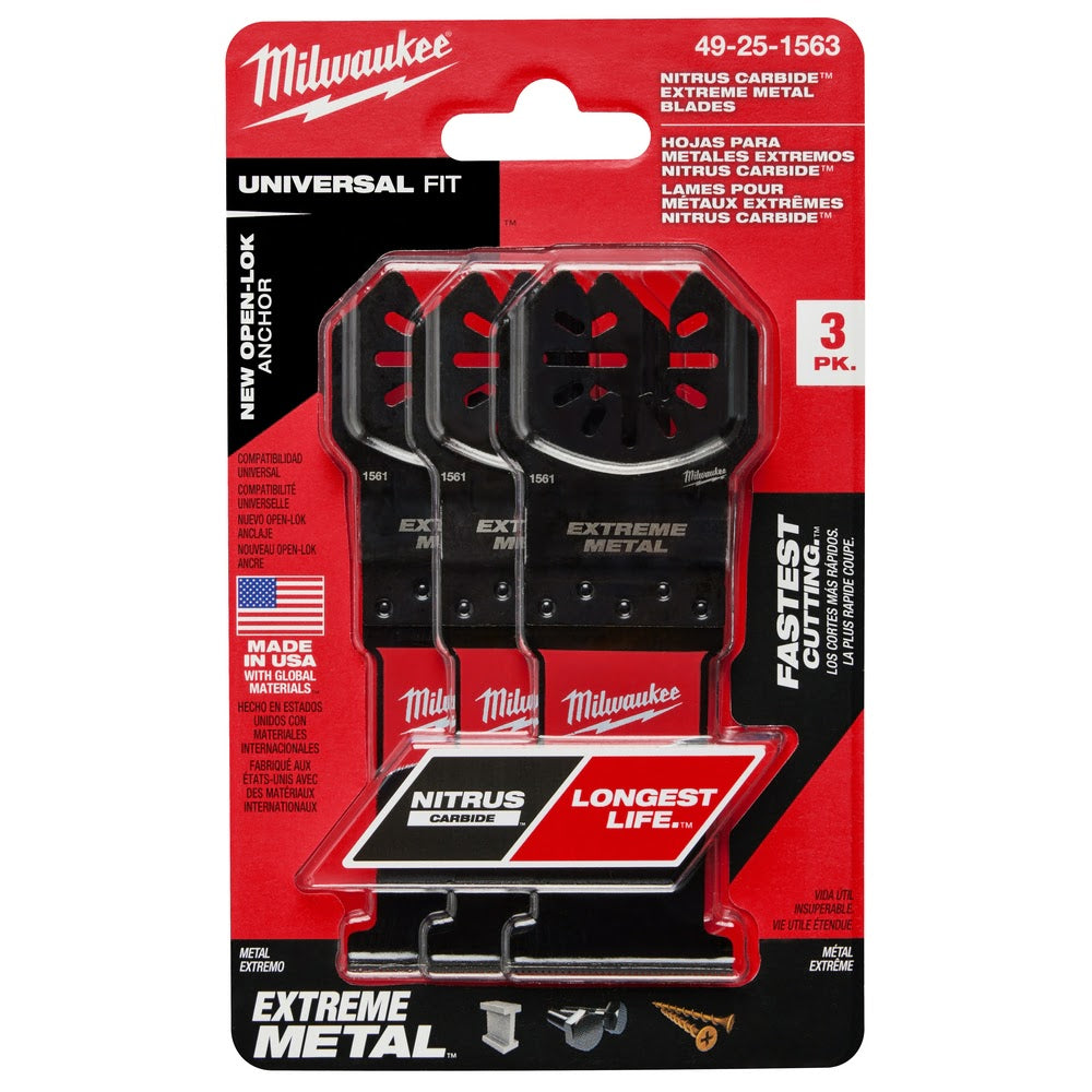 Milwaukee 49-25-1563 NITRUS CARBIDE Extreme Metal Universal Fit OPEN-LOK Multi-Tool Blade 3PK - 11