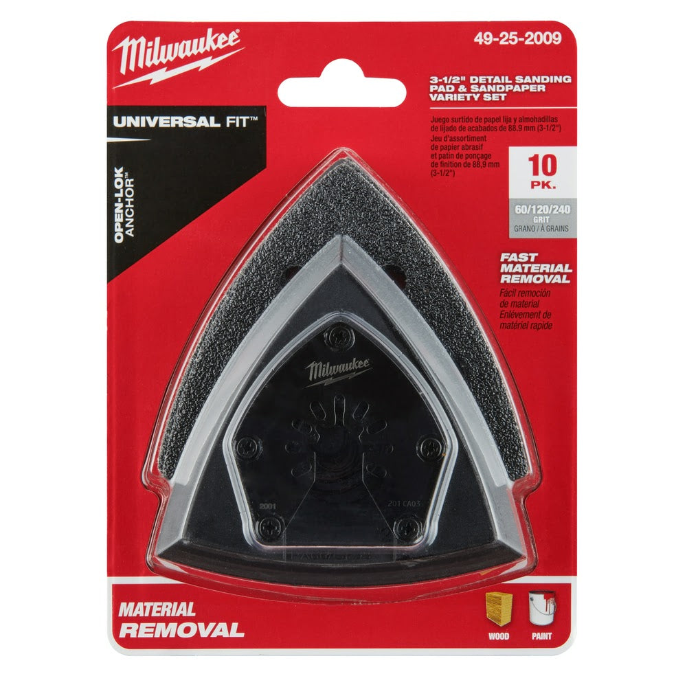 Milwaukee  49-25-2009 Milwaukee® OPEN-LOK™ 3-1/2" SANDING PAD & PAPER VAR SET - 10