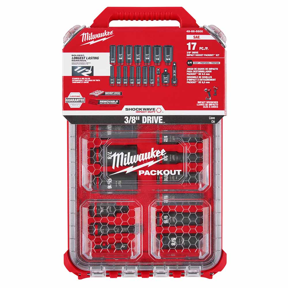 Milwaukee 49-66-6800 Showckwave Impact Duty Socket 3/8" Drive 17-Piece SAE Packout Set - 2