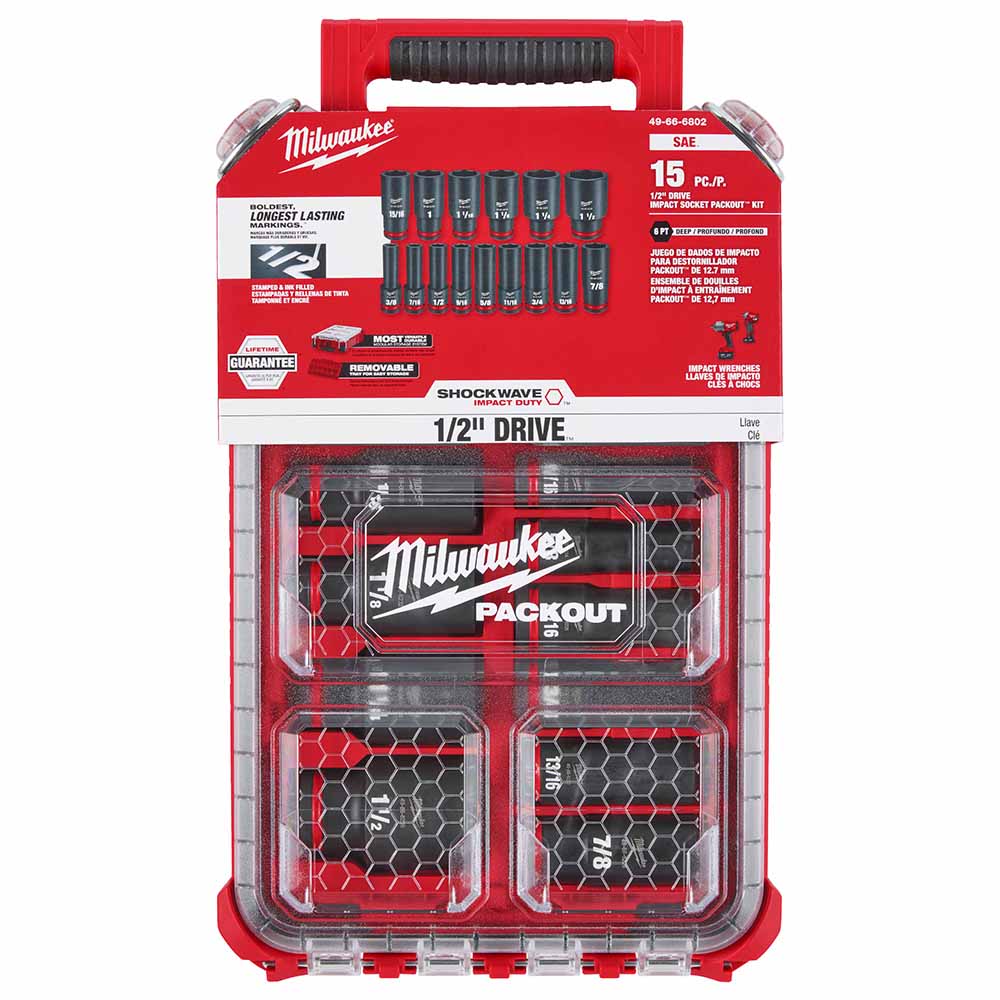 Milwaukee 49-66-6802 Shockwave Impact Duty Socket 1/2" Drive 15-Piece SAE Packout Set - 2