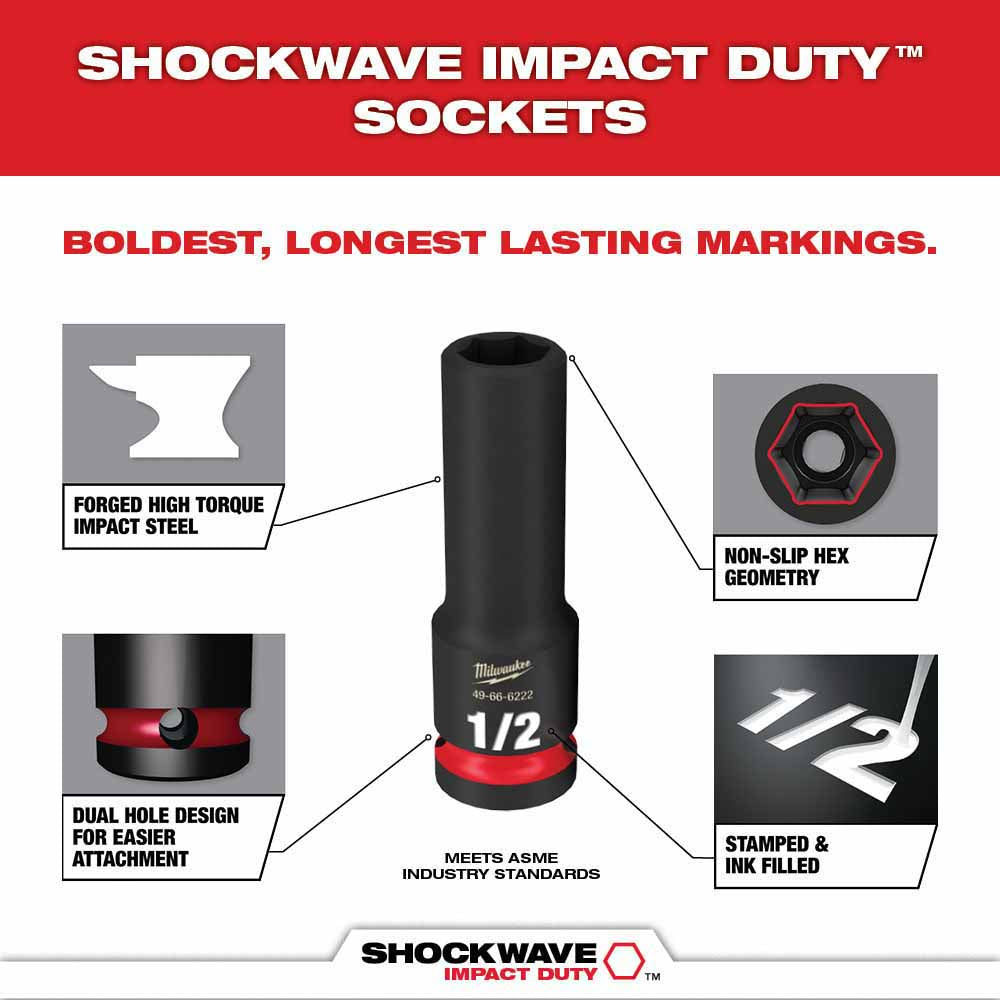 Milwaukee 49-66-6804 Shockwave Impact Duty Socket 1/2" Drive 27-Piece MM Packout Set - 6