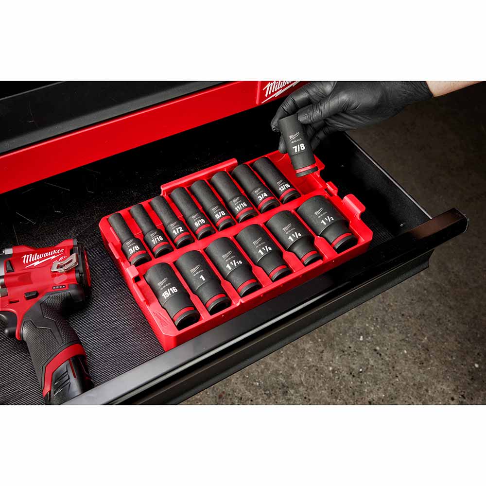 Milwaukee 49-66-6817 Shockwave Impact Duty Socket 1/2" Drive 15-Piece SAE Tray Set - 11