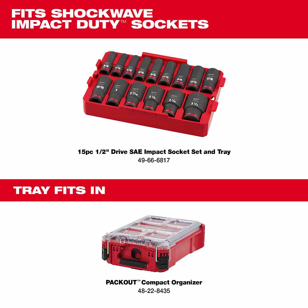 Milwaukee 49-66-6832 Shockwave Impact Duty Socket 1/2" Drice 15-Piece SAE Tray Only - 5