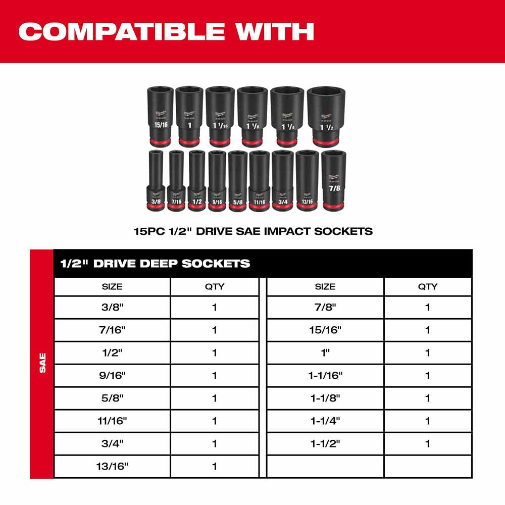 Milwaukee 49-66-6832 Shockwave Impact Duty Socket 1/2" Drice 15-Piece SAE Tray Only - 6