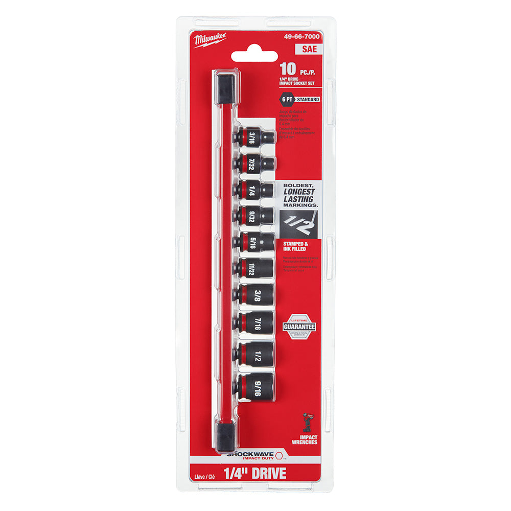 Milwaukee 49-66-7000 10PC SHOCKWAVE Impact Duty™ 1/4" Drive SAE Standard 6 Point Socket Set