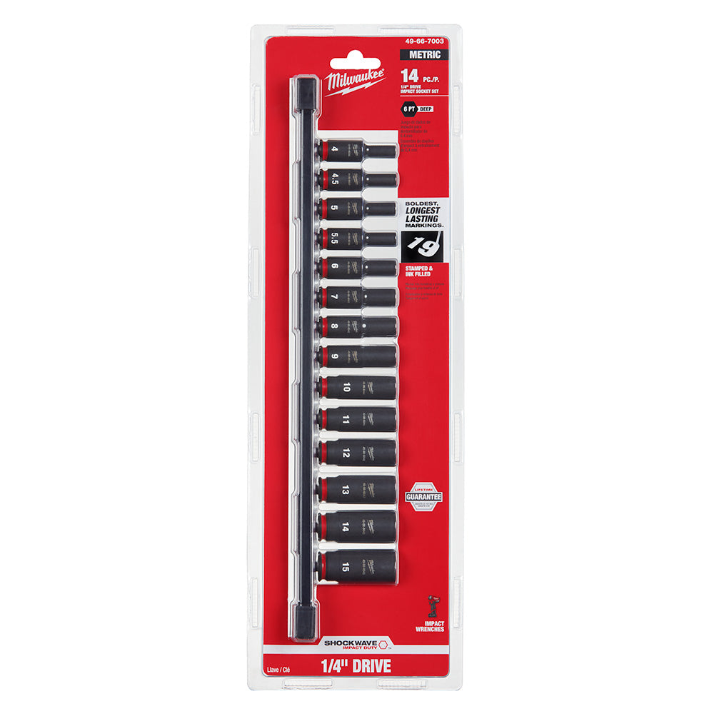 Milwaukee 49-66-7003 14PC SHOCKWAVE Impact Duty™  1/4" Drive Metric Deep 6 Point Socket Set