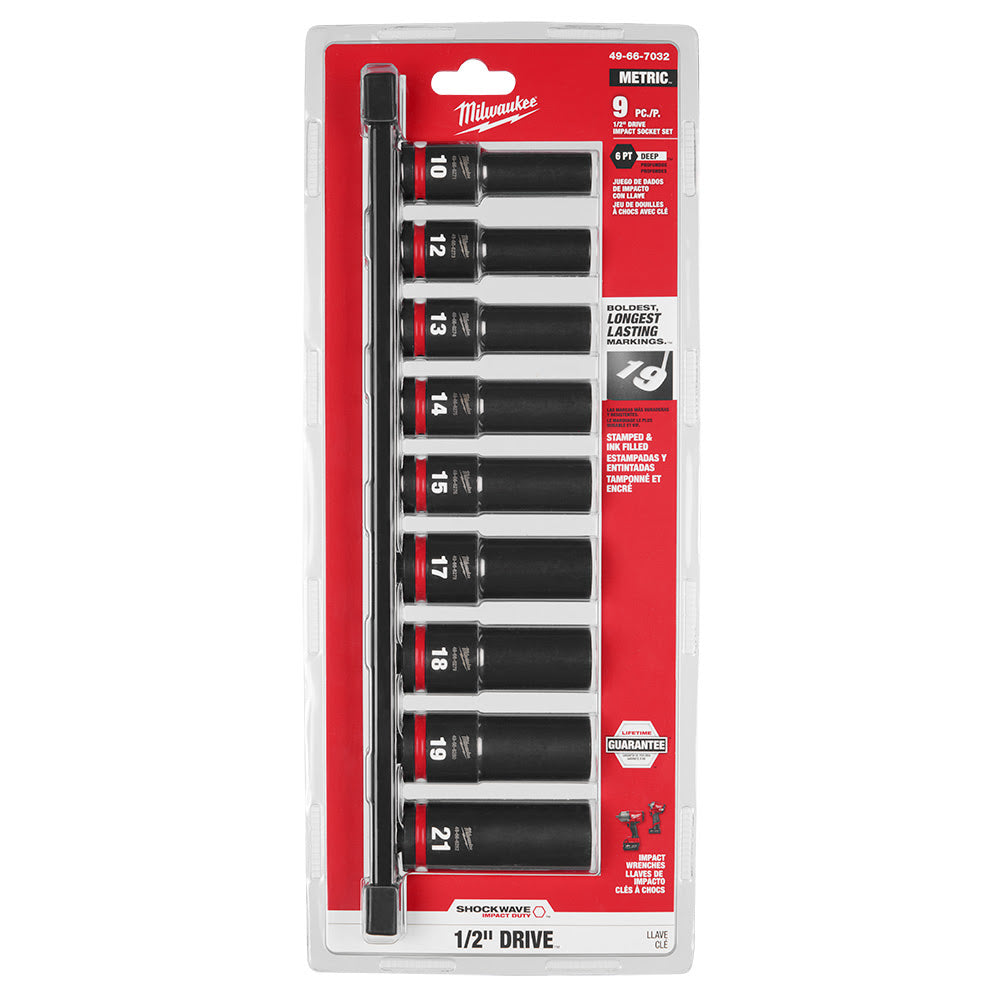 Milwaukee 49-66-7032 SHOCKWAVE 1/2" Drive Metric Deep Well 6 Point Impact Socket Set (9-Piece) - 4